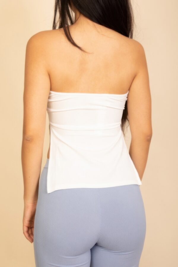 Strapless Ribbed Flare Top with Side Slits