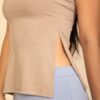 Strapless Ribbed Flare Top with Side Slits