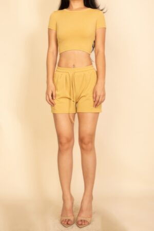 Ribbed Knit Lounge Set – Cropped Tee and Drawstring Shorts