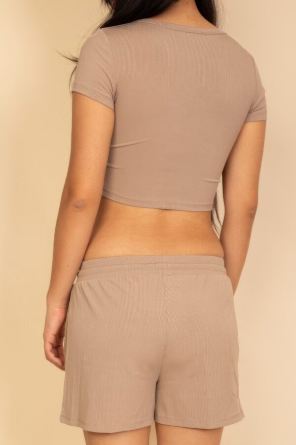 Ribbed Knit Lounge Set – Cropped Tee and Drawstring Shorts
