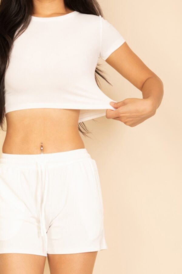 Ribbed Knit Lounge Set – Cropped Tee and Drawstring Shorts