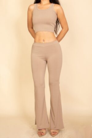 Ribbed Crop Tank & High-Rise Flare Pants Set