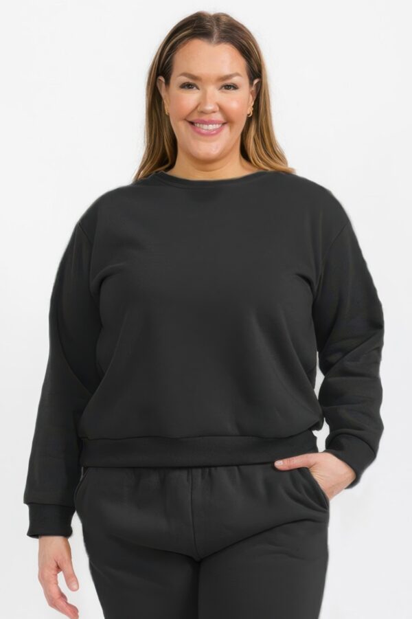 Plus Size Poly Fleece Crewneck Pullover – Ribbed Hem
