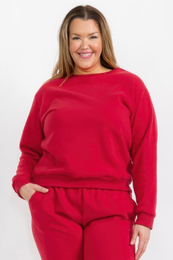 Plus Size Poly Fleece Crewneck Pullover – Ribbed Hem