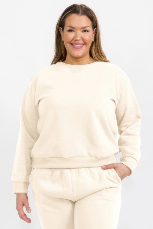 Plus Size Poly Fleece Crewneck Pullover – Ribbed Hem