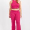 Plus Ribbed Cropped Top & Bootcut Pants Set