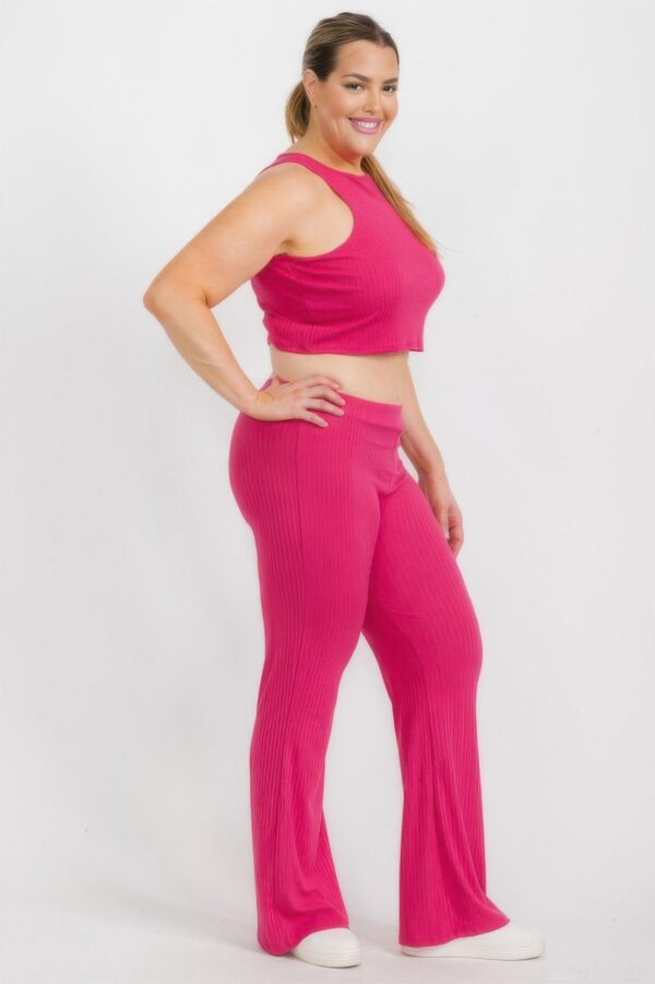 Plus Ribbed Cropped Top & Bootcut Pants Set