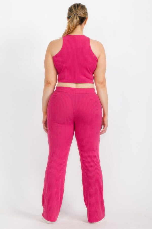 Plus Ribbed Cropped Top & Bootcut Pants Set