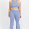 Plus Ribbed Cropped Top & Bootcut Pants Set