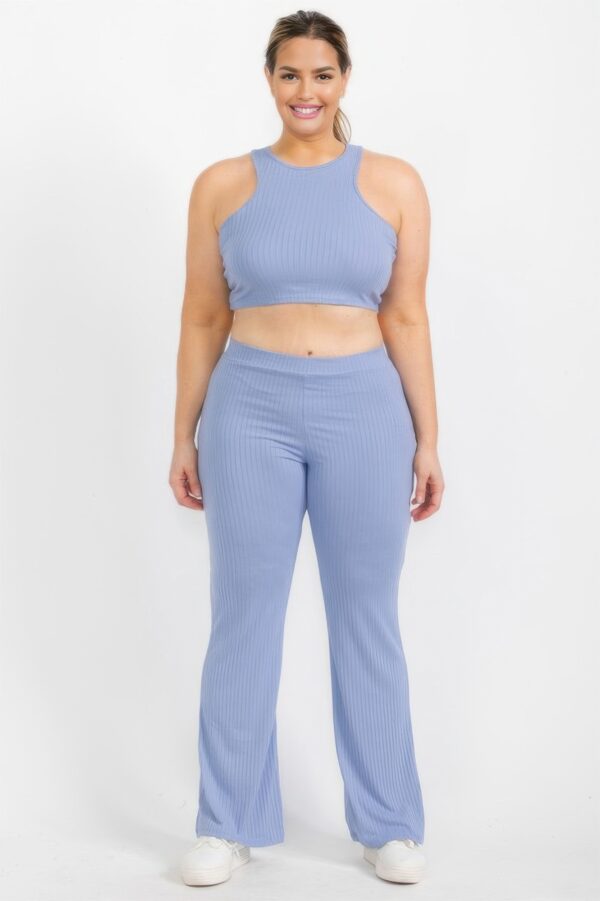 Plus Ribbed Cropped Top & Bootcut Pants Set