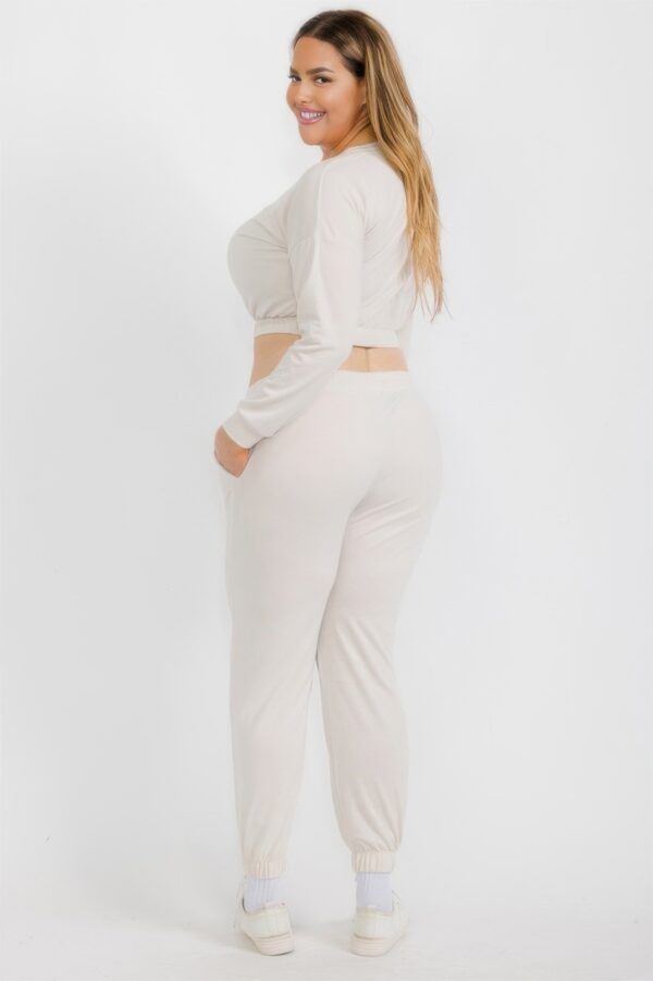 Plus Size French Terry Cropped Pullover & Joggers Set