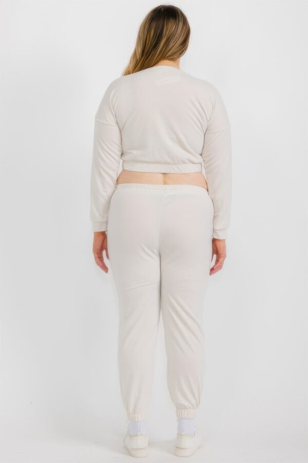Plus Size French Terry Cropped Pullover & Joggers Set