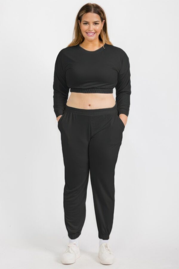 Plus Size French Terry Cropped Pullover & Joggers Set