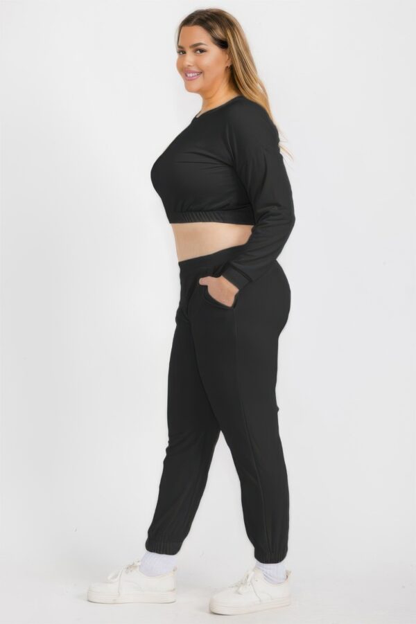 Plus Size French Terry Cropped Pullover & Joggers Set