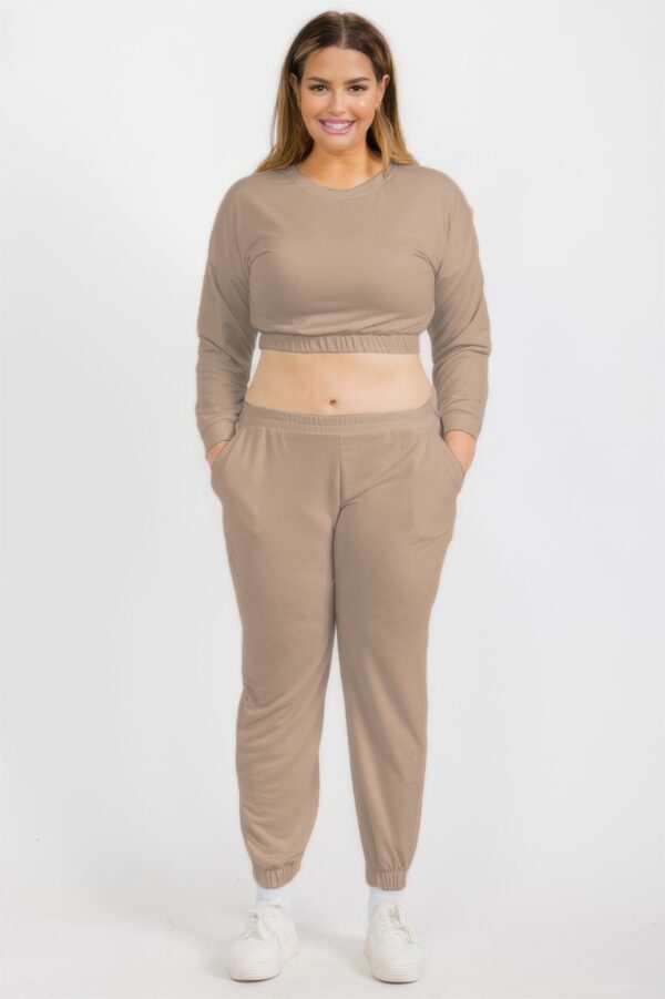 Plus Size French Terry Cropped Pullover & Joggers Set