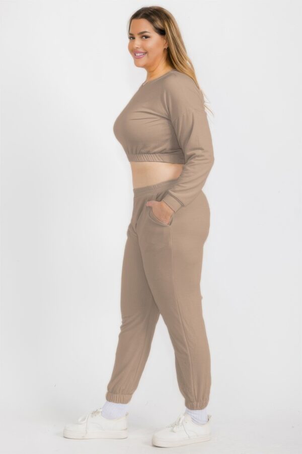 Plus Size French Terry Cropped Pullover & Joggers Set
