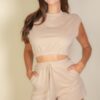 Cap Sleeve Crop Top & High-Waist Shorts Set – Elastic Hem
