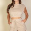 Cap Sleeve Crop Top & High-Waist Shorts Set – Elastic Hem