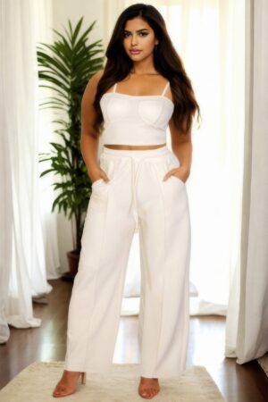Plus-Size Bustier Crop & High-Rise Straight Pants Set