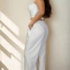 Plus-Size Bustier Crop & High-Rise Straight Pants Set