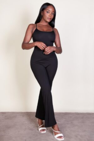 Sleeveless Ribbed Scoop-Neck Wide-Leg Jumpsuit