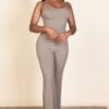 Sleeveless Ribbed Scoop-Neck Wide-Leg Jumpsuit