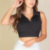 Ribbed Polo-Neck Cropped Tank Top for Layering