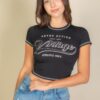 Vintage Crop Graphic T-Shirt with Contrast Stitching