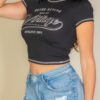 Vintage Crop Graphic T-Shirt with Contrast Stitching