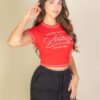 Vintage Crop Graphic T-Shirt with Contrast Stitching