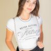 Vintage Crop Graphic T-Shirt with Contrast Stitching