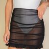 Ruched Ruffle Mesh Mini Skirt – Sheer Bodycon