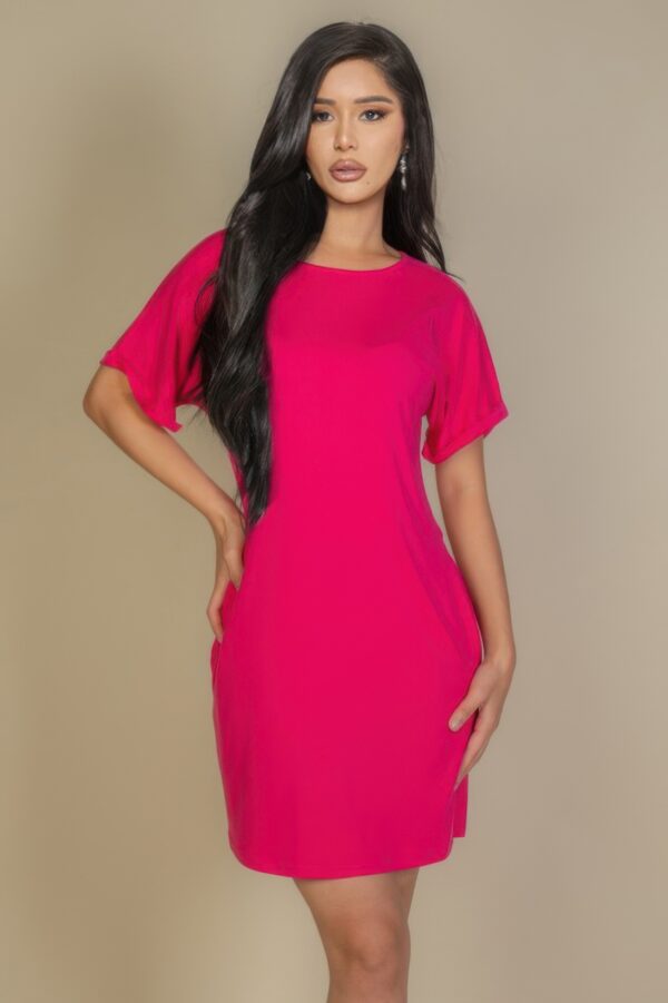 Double-Fold Sleeve Mini Dress – Relaxed Lightweight