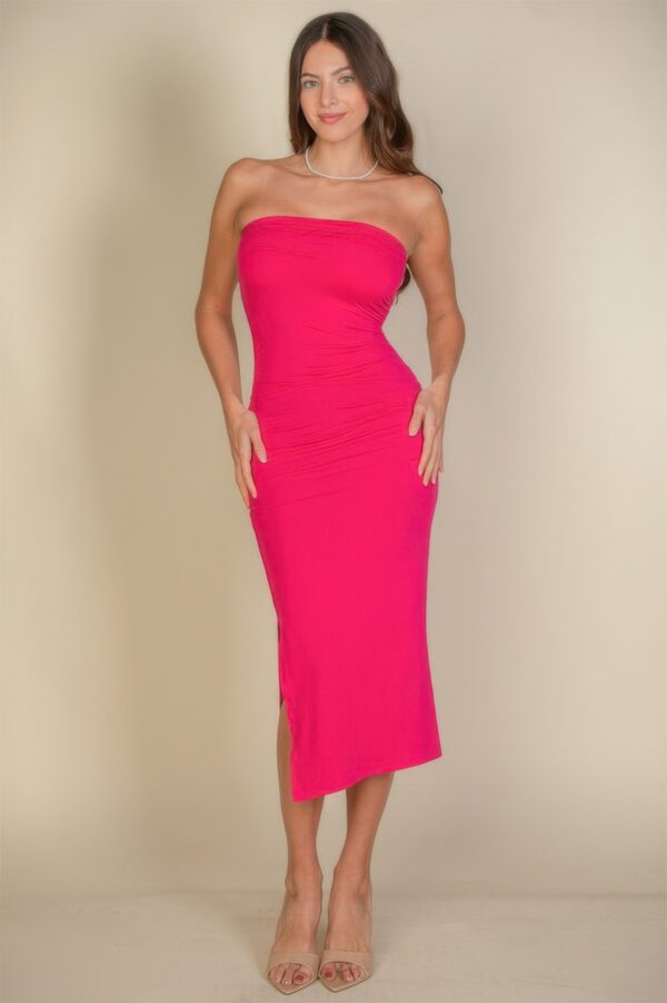 Strapless Bodycon Tube Dress with Split Hem