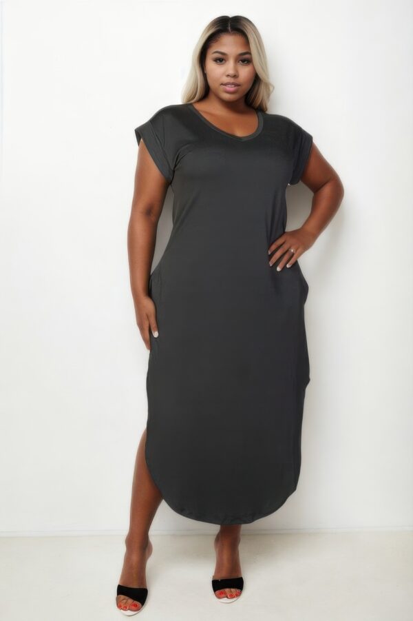 Plus Size V-Neck Batwing Long Dress with Hidden Pockets