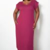 Plus Size V-Neck Batwing Long Dress with Hidden Pockets