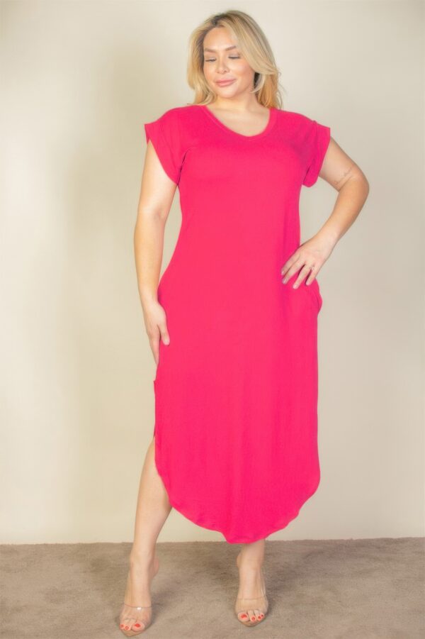 Plus Size V-Neck Batwing Long Dress with Hidden Pockets