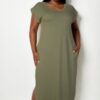 Plus Size V-Neck Batwing Long Dress with Hidden Pockets