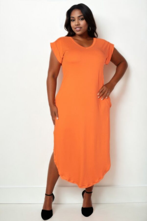 Plus Size V-Neck Batwing Long Dress with Hidden Pockets