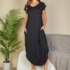 Batwing V-Neck Maxi Dress with Hidden Pockets