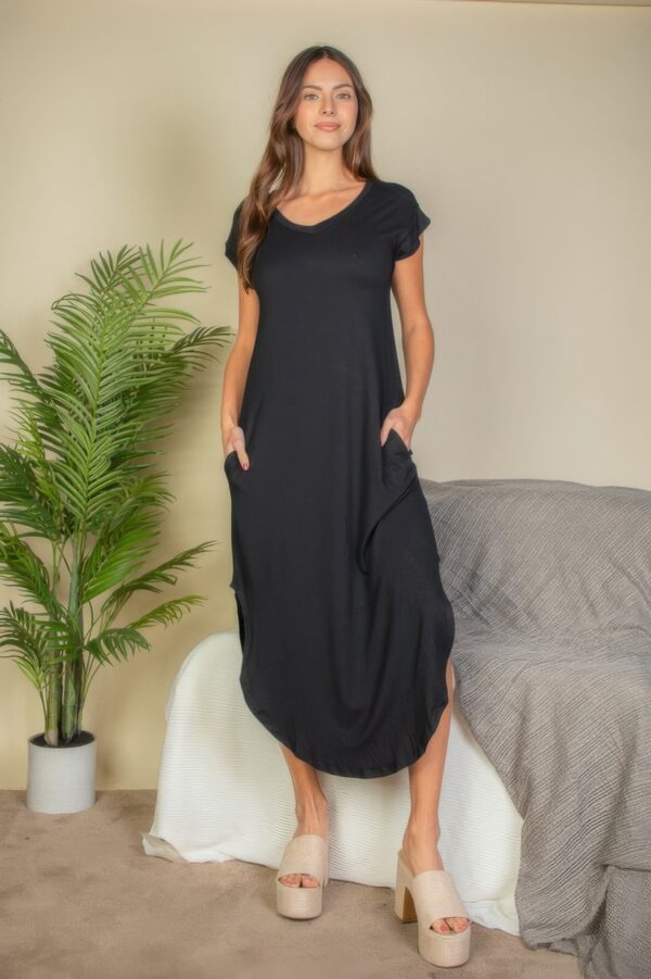 Batwing V-Neck Maxi Dress with Hidden Pockets