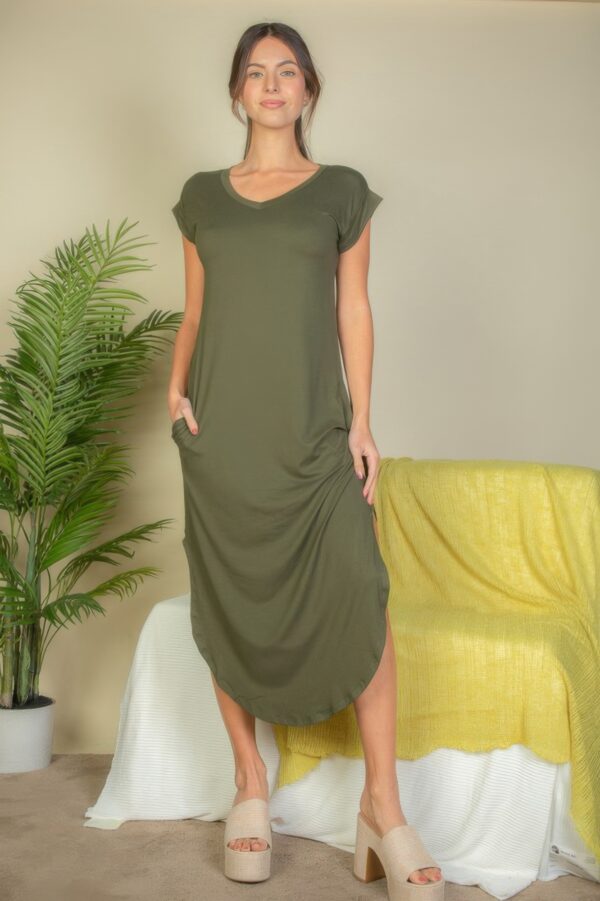 Batwing V-Neck Maxi Dress with Hidden Pockets