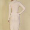 Fuzzy Sweater-Knit Turtleneck Midi Dress – Side Slit