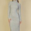 Fuzzy Sweater-Knit Turtleneck Midi Dress – Side Slit