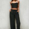 Bustier Crop Cami & Slant-Pocket Straight Pants Set