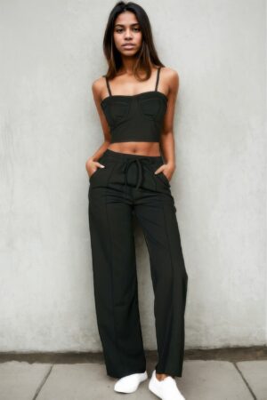 Bustier Crop Cami & Slant-Pocket Straight Pants Set
