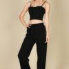Bustier Crop Cami & Slant-Pocket Straight Pants Set