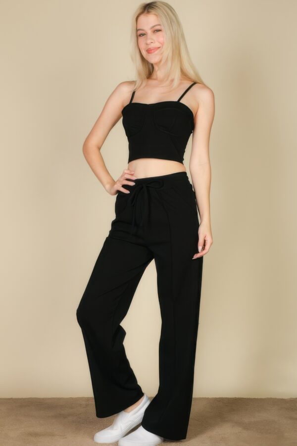 Bustier Crop Cami & Slant-Pocket Straight Pants Set