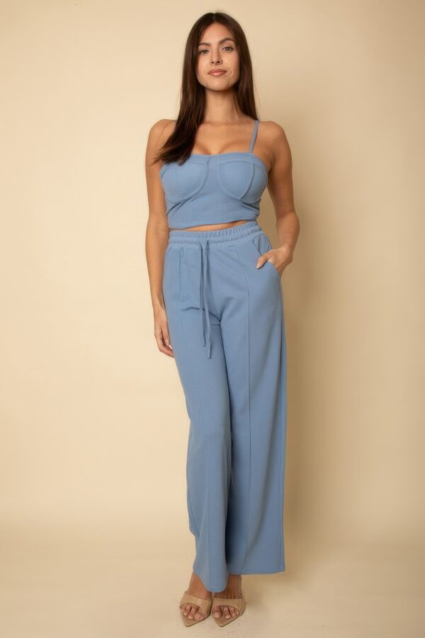 Bustier Crop Cami & Slant-Pocket Straight Pants Set