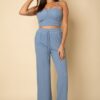 Bustier Crop Cami & Slant-Pocket Straight Pants Set